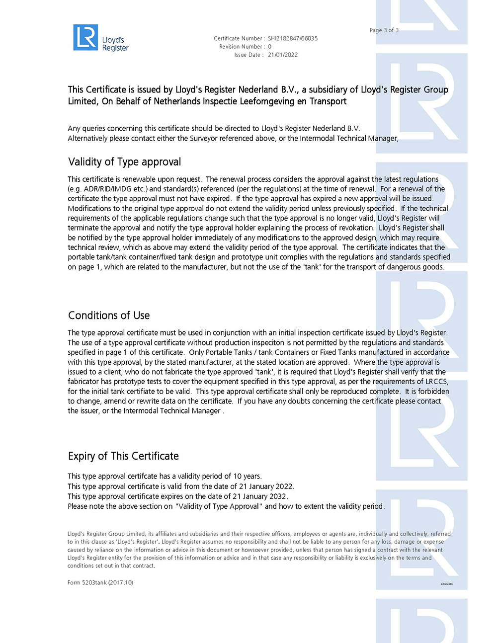 Model: SCS-LNG-T75-40FT-8BAR Capacity (Total): 45,000 L Effective Volume: 40,500 L Loading Medium: LNG (Liquefied Natural Gas) Design Code: ASME Section VIII, Division 1 Inner Vessel Material: SA-240M 304 (stainless steel) Outer Vessel Material: Q345R (carbon steel) Design Temperature: -196°C ~ +50°C Working Pressure: 0.8 MPa (11.6 psi) Isolation Type: High-vacuum multi-layer insulation Total Net Weight: 13,500 KG Dimensions (L×W×H): 12192×2438×2591 mm (40ft) Certification Authority: BV/LR, CCS (Classification Society Certificate) Test Pressure: 11.44 Bar(g) (hydrostatic) Approved Cargo: UN1073 (LNG), UN1951, UN1977 Sinocleansky